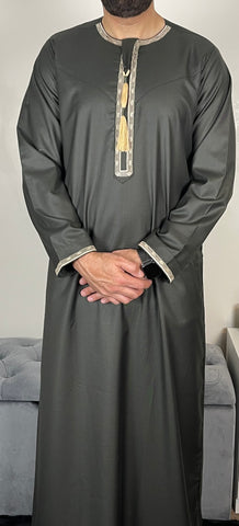 Premium Men’s Olive Green Embroidered Omani Thobe