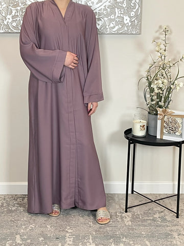 Mauve Wide Sleeve Nida Open Abaya
