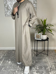 Premium Beige Men’s Black Embroidered Omani Thobe