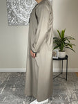 Premium Beige Men’s Black Embroidered Omani Thobe
