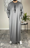 Premium Men’s Grey Embroidered Omani Thobe
