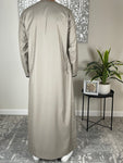 Premium Beige Men’s Black Embroidered Omani Thobe