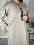 Premium Beige Men’s Black Embroidered Omani Thobe