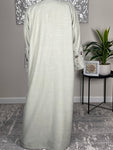 Light Sage Open Linen Abaya with Embroidered Sleeves