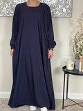 Navy Blue Ribbed Closed Abaya