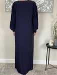 Navy Blue Ribbed Closed Abaya