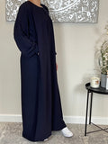 Navy Blue Ribbed Closed Abaya