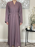 Mauve Wide Sleeve Nida Open Abaya