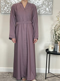 Mauve Wide Sleeve Nida Open Abaya