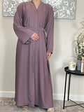 Mauve Wide Sleeve Nida Open Abaya