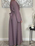 Mauve Wide Sleeve Nida Open Abaya