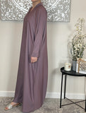 Mauve Wide Sleeve Nida Open Abaya