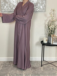 Mauve Wide Sleeve Nida Open Abaya