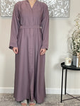 Mauve Wide Sleeve Nida Open Abaya