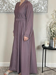 Mauve Wide Sleeve Nida Open Abaya