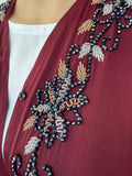Premium Hand Embellished Burgundy Open Abaya
