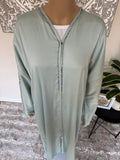 Premium Hand Embellished Sage Open Abaya