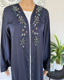 Premium Hand Embellished Navy Blue Open Abaya