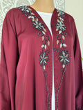 Premium Hand Embellished Burgundy Open Abaya