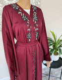Premium Hand Embellished Burgundy Open Abaya