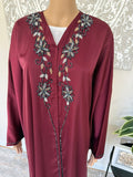 Premium Hand Embellished Burgundy Open Abaya