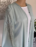 Premium Hand Embellished Sage Open Abaya