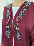 Premium Hand Embellished Burgundy Open Abaya