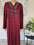 Premium Hand Embellished Burgundy Open Abaya