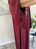 Premium Hand Embellished Burgundy Open Abaya