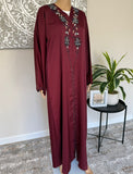 Premium Hand Embellished Burgundy Open Abaya