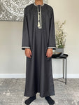 Boys Black Omani Embroidered Thobe Jubbah
