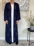 Premium 3 Piece Hand Embellished Navy Blue Open Abaya