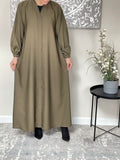 Olive Green Nida Open Abaya